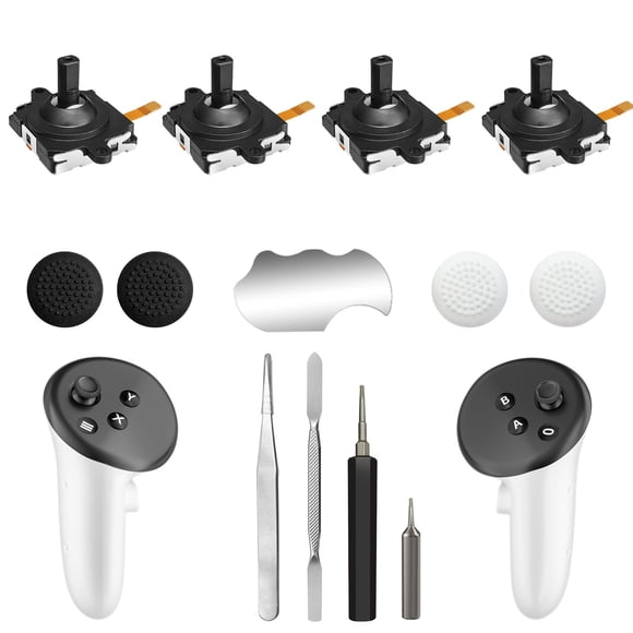 Kit de reemplazo de joystick 13 en 1 para controlador Meta Quest 3, con 4 joysticks, destornillador, pinzas, herramienta de palanca, 4 tapas de agarre para pulgar