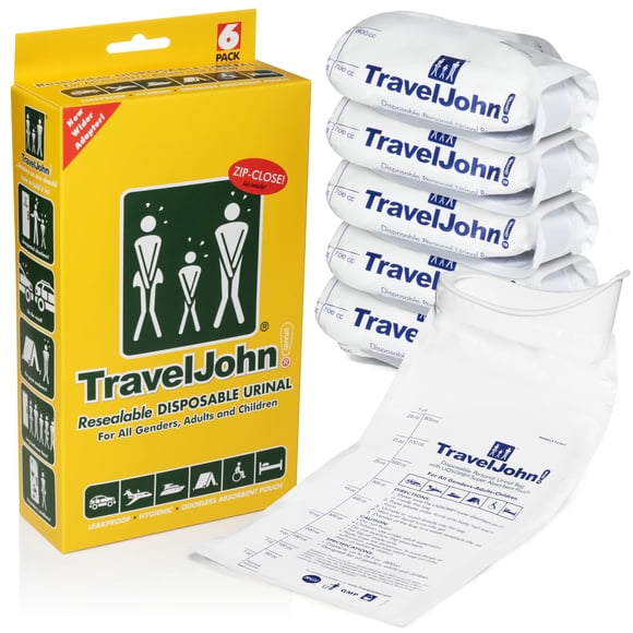 Urinario desechable TravelJohn TJ1N-C de 800 ml (paquete de 6), color blanco