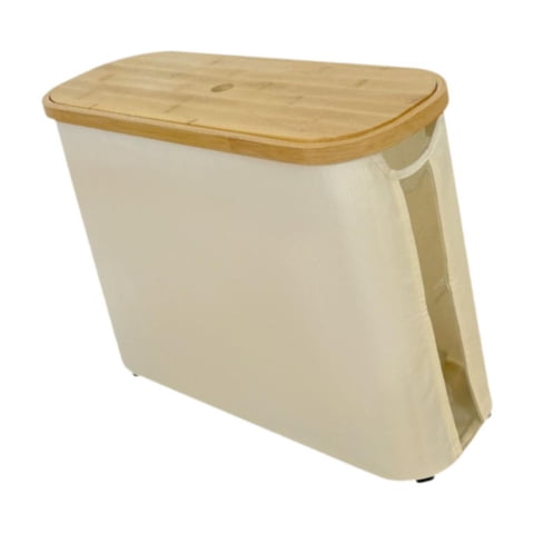 Magideal - Cesta De Almacenamiento De Papel Higiénico, Almacenamiento De Desorden Con Tapa De Bambú, Soporte De Papel Higiénico Minimalista, Cesta De Almacenamie Beige Blanco
