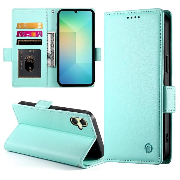 Funda Cartera Magnética con Tarjetas y Soporte para Samsung Galaxy A06 Verde