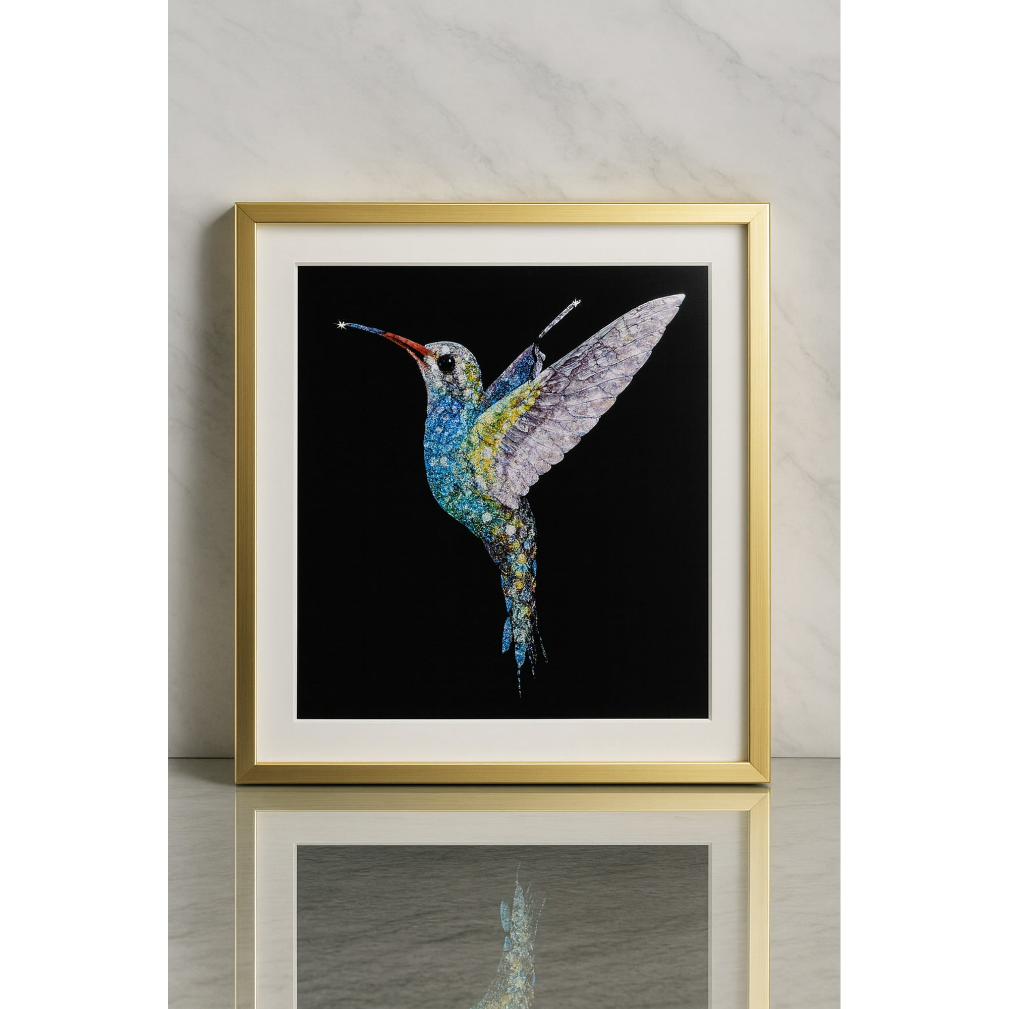 De - Cuadro Colibrí Con Marco Dorado Izq 60x60cm