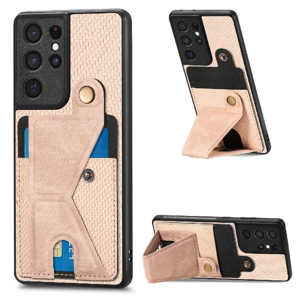 Funda Resistente para Samsung Galaxy S21 Ultra con Tarjetero y Soporte, Diseño Magnético Blanco