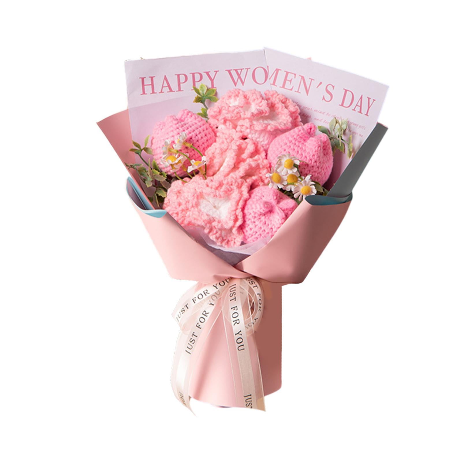 Magideal - Ramo De Flores De Punto, Flores De Crochet, Decoración De Mesa, Regalo Para El Día De La Madre, Obra De Arte Para Boda, Día De Acción De Gracias, Día Rosa