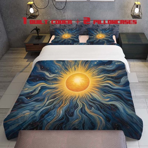 3pcs Sun Themed Style Bedding Set Duvet Cover and Pillowcases with Multicolor Prints
