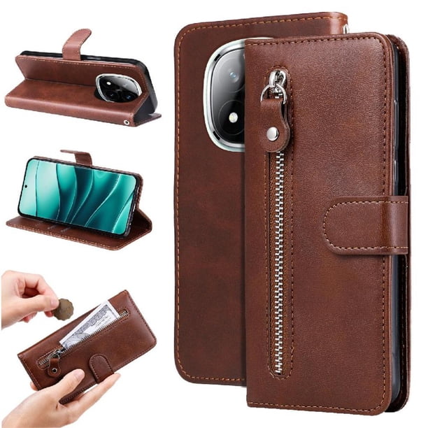 Funda con Cremallera para Xiaomi Poco X7 5G, Carcasa Cartera de Cuero PU con Soporte y Tarjetero