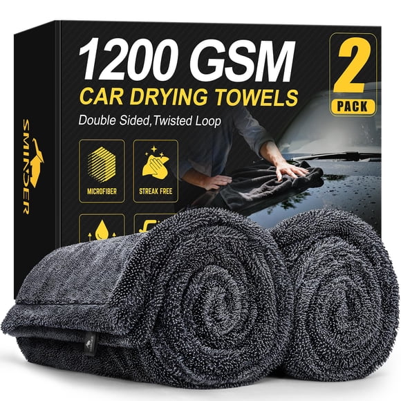 Toallas de secado de coche SMINDER, 1200 g/m², microfibra, 36 x 24 cm, paquete de 2