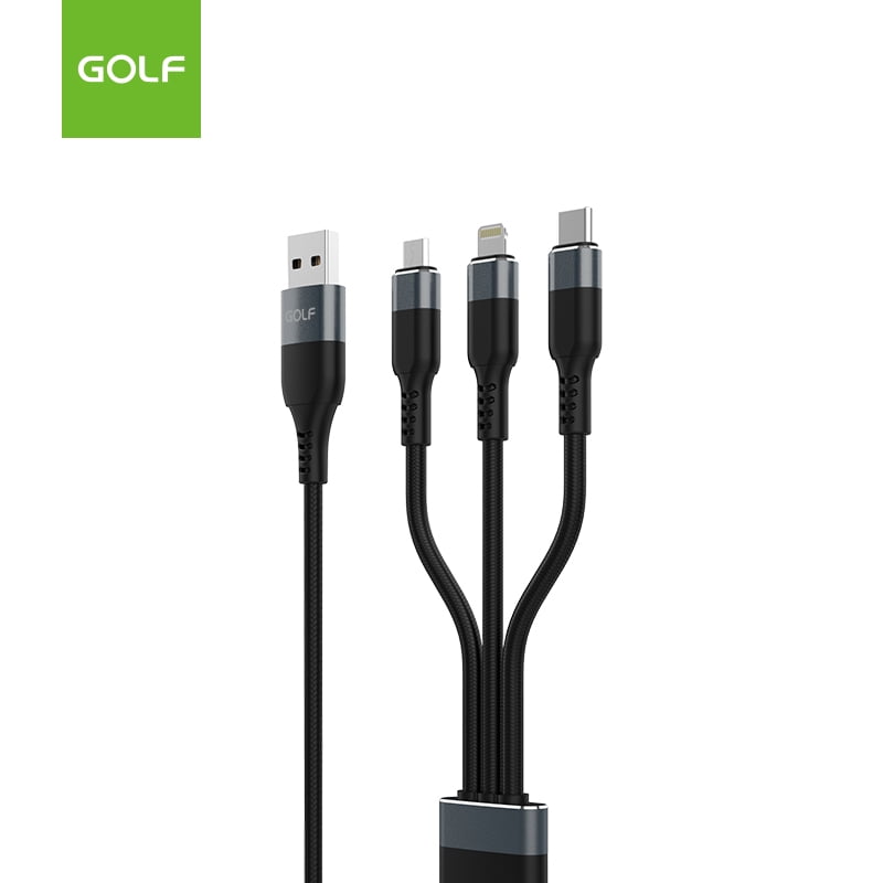 Golf - Cable Multifuncional 6 En 1 Celular 1.2m (usb-a/usb-cc)+microusb/lightning+usb-c Gc-94 Negro