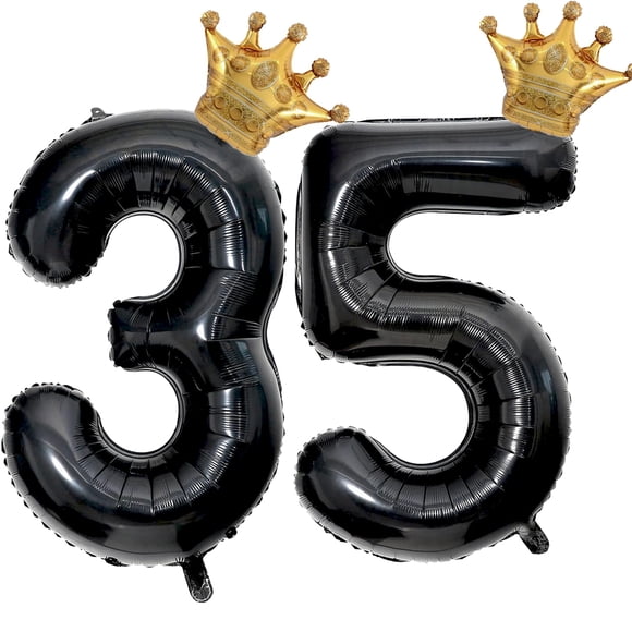 Globo Florisland para 35 cumpleaños, número 35, negro, con corona dorada