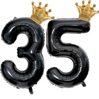 Globo Florisland Para 35 Cumpleaños, Número 35, Negro, Con Corona Dorada