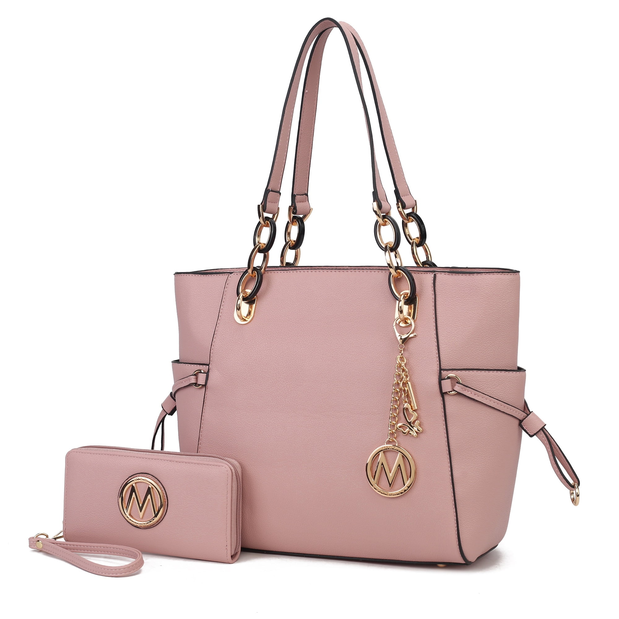 Bolso Tote Mkf Collection - Yale Para Mujeres Con Billetera De Muñeca, Set De 2 Piezas, De Cuero Vegano, Espacioso Y Elegante - Rosa Pálido