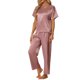 thumbnail image 2 of INSPIRE CHIC Conjunto de Pijama de Satén para Mujer Regreso a Clases Camisa de Dormir de Manga Corta Suave con Botones y Pantalones Largos Conjunto de Salón con Bolsillo en el Pecho S Púrpura, 2 of 6