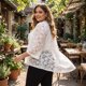 thumbnail image 3 of Agnes Orinda Trajes de Halloween para Mujeres Tallas Grandes Cárdigans de Escuela Universitaria Abiertos al Frente Mangas 3/4 Acampanadas Encaje Transparente Floral Cubierta Bolero Chalecos L Blanco, 3 of 8