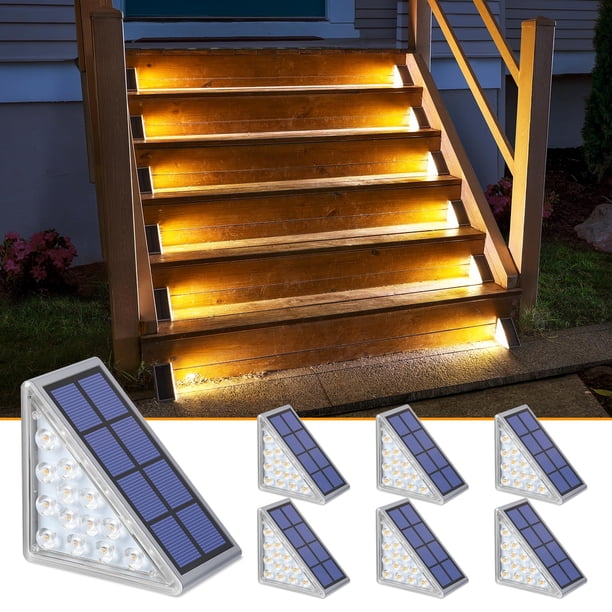 Luces solares para escalones NIORSUN, impermeables, IP67, paquete de 6 unidades, cálidas