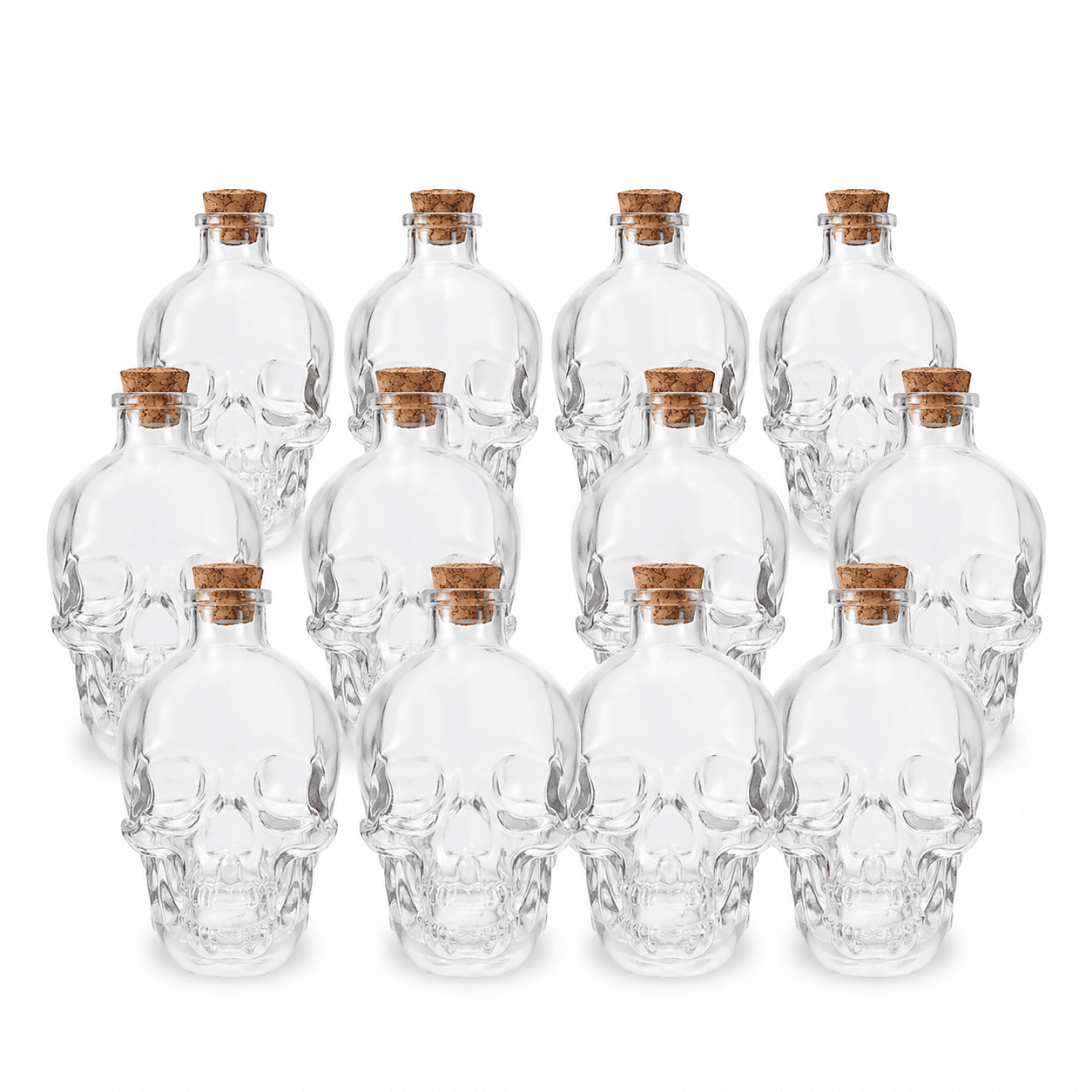 Baima - Pack 12 Frasco Calavera Vidrio 100ml Con Tapa De Corcho Decoración Halloween