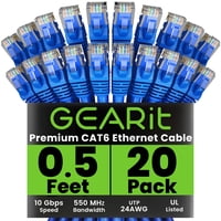 Paquete De Cables Ethernet Gearit Cat6 20X15 Cm 10 Gbps Azul