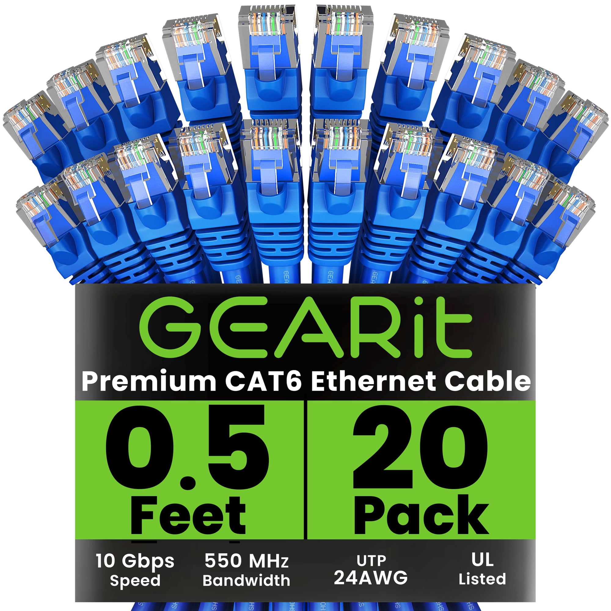 Paquete De Cables Ethernet Gearit Cat6 20x15 Cm 10 Gbps Azul