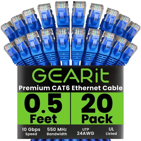 Paquete De Cables Ethernet Gearit Cat6 20X15 Cm 10 Gbps Azul