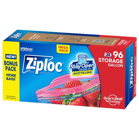 Bolsas De Almacenamiento De Alimentos Ziploc, Galones, 96 Unidades, Diseño Que Se Mantienen Abiertas