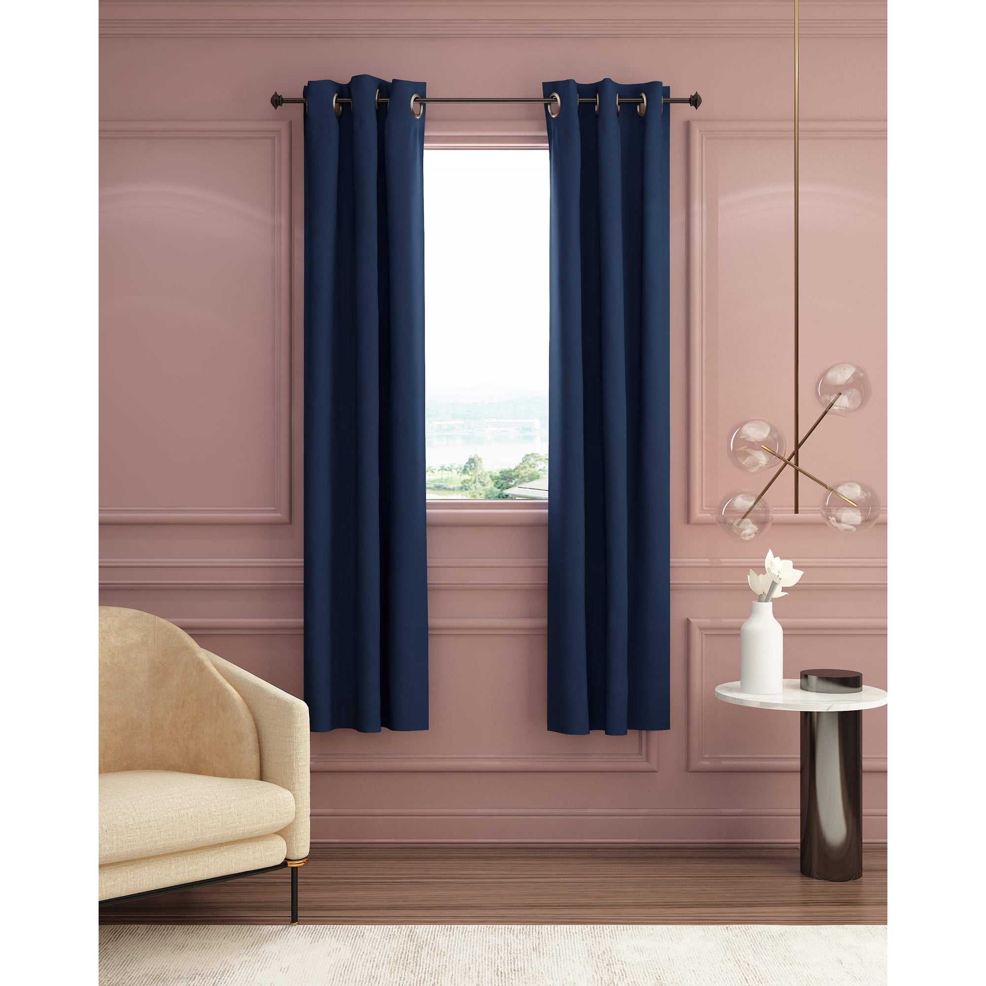 Cortina Furinno Collins Azul Oscuro 107 X 213 Cm 100% Poliéster