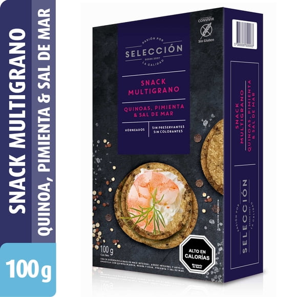 Galletas Saladas Snack multigrano caja quínoas, pimienta y sal de mar selección, 100 g