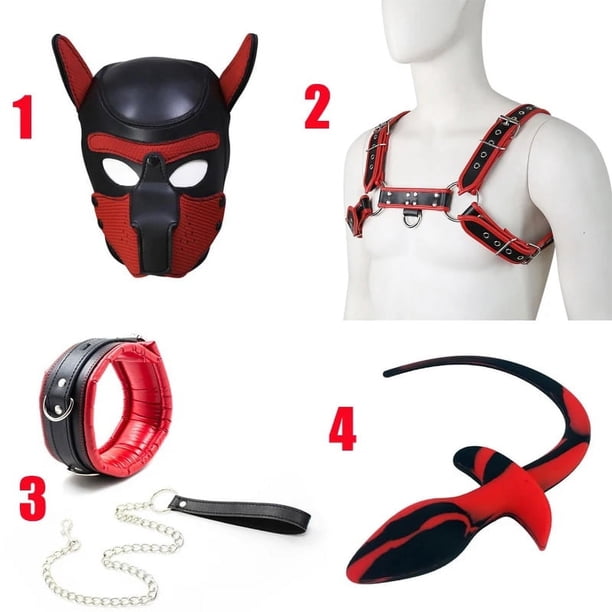 Strap Dog Tail Plug Bdsm Pet Roleplay Set Puppy Play Dog Hood Mask Party Mask Male Chest Harness Pup Neck Collar Sex Toys Kits