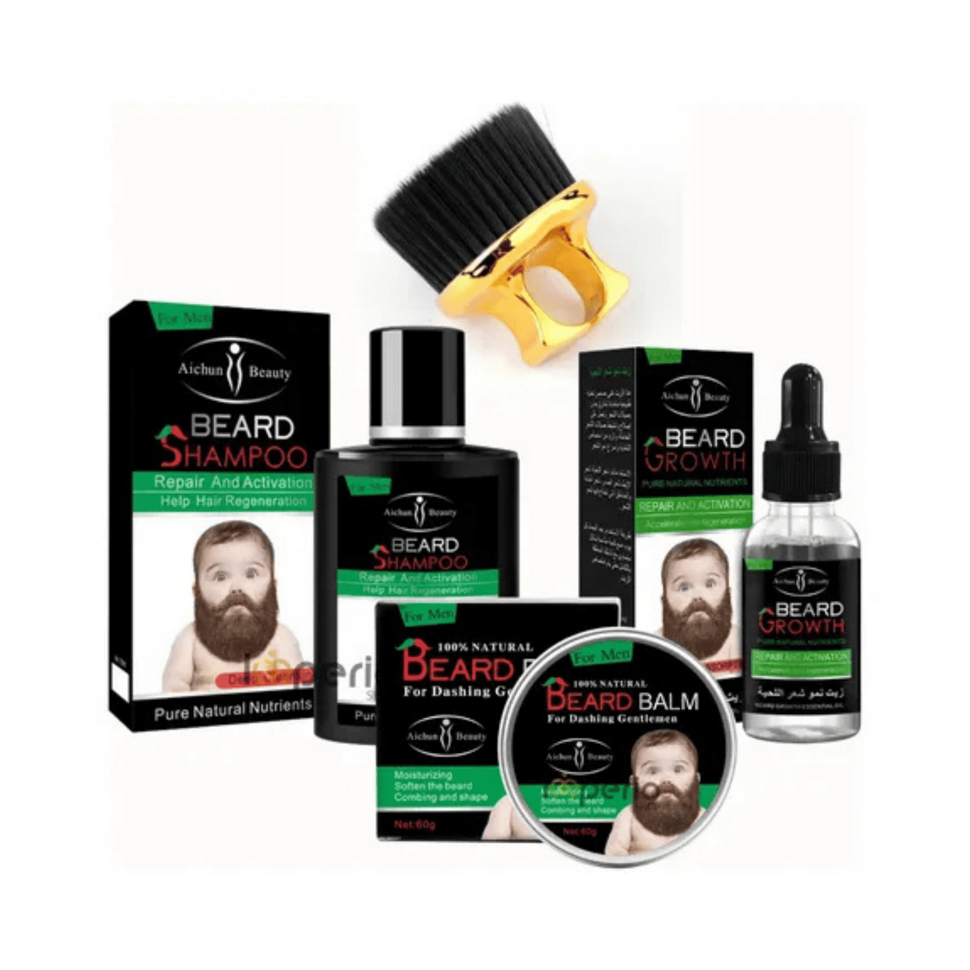 Max Care- Ainchun- Sadoer - Kit Aceite De Barba Bálsamo Barberia Cepillo Profesional