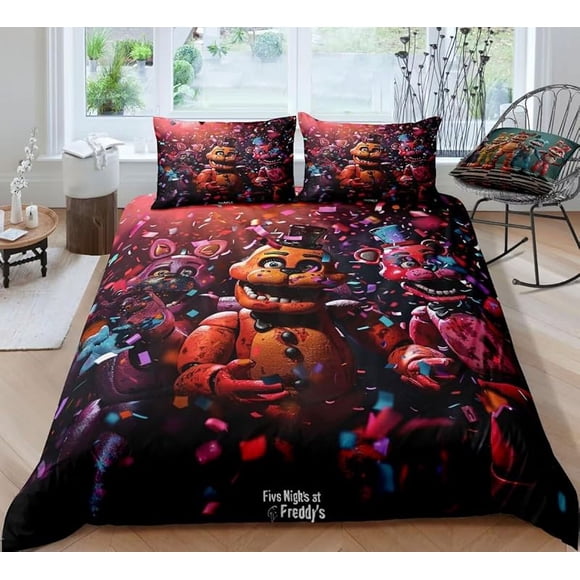 Nights -Favors D-uvet Co-ver for -Boys Girls Ki-ds Game Theme Teens B-ed Co-llec-tion Bedd-in-g Set Bedroom Decor NO Comforter 09-Fnaf Q Queen