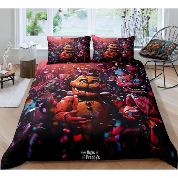 Nights -Favors D-uvet Co-ver for -Boys Girls Ki-ds Game Theme Teens B-ed Co-llec-tion Bedd-in-g Set Bedroom Decor NO Comforter 09-Fnaf Q Queen