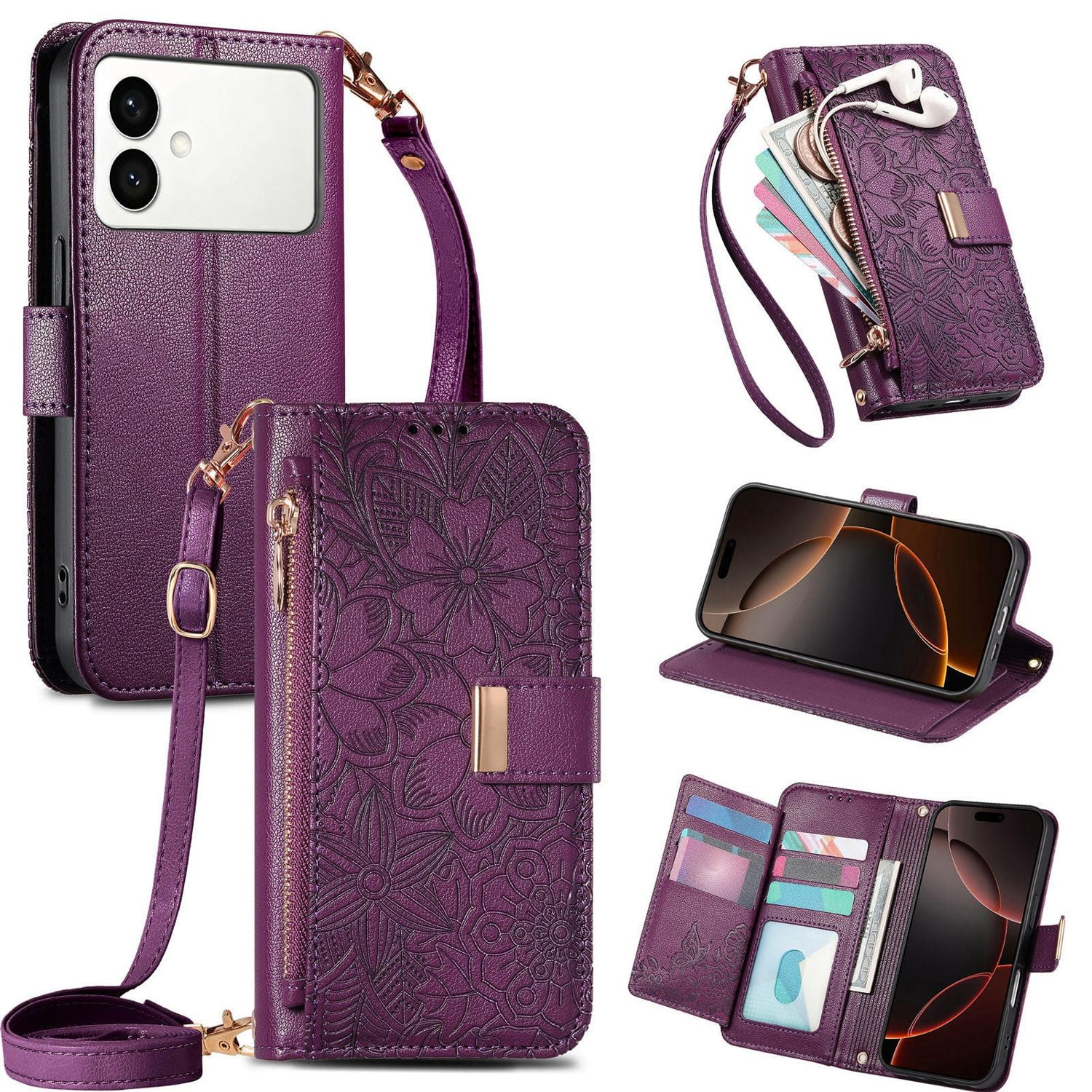 Funda Tipo Cartera De Piel Sintética Foxdock Para Samsung Galaxy S26 Edge – Resistente A Golpes Y A Las Interferencias Rfid – Correa De Mano Larga Púrpura
