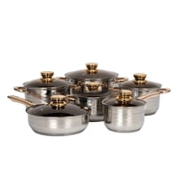 Genérico - Ollas Acero Inoxidable Tapa Dorada 6 Piezas Cocinar Lau