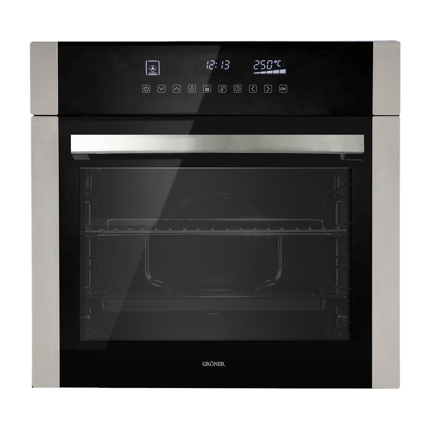 Groner - Horno Eléctrico Empotrable Inox Touch Triple Vidrio 10f 59l