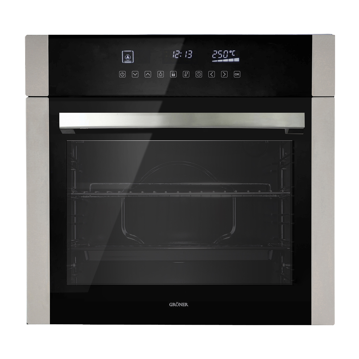 Groner - Horno Eléctrico Empotrable Inox Touch Triple Vidrio 10F 59L