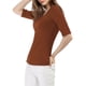 thumbnail image 4 of INSPIRE CHIC Camisetas de Mujer para Regreso a Clases con Cuello de Barco, Mangas Medias, Ajustadas, para Capas, Camiseta Suave, Talla S, Marrón, 4 of 8