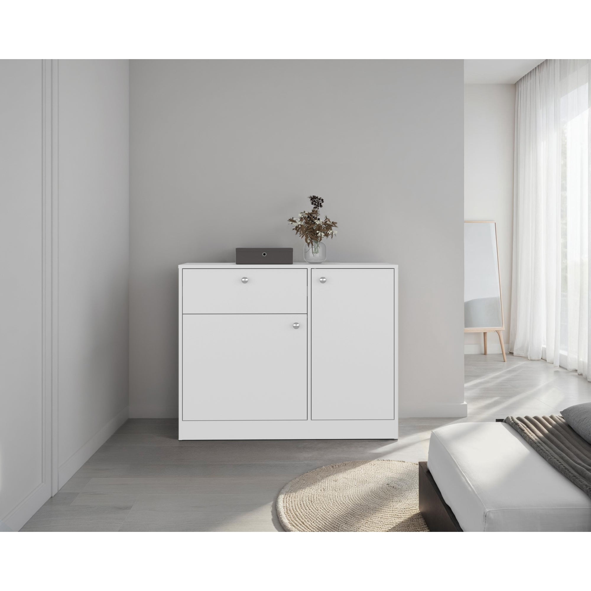 Tuhome - Comoda Praga 1 Cajon 2 Puertas Blanco 80x100x30,2 Cm