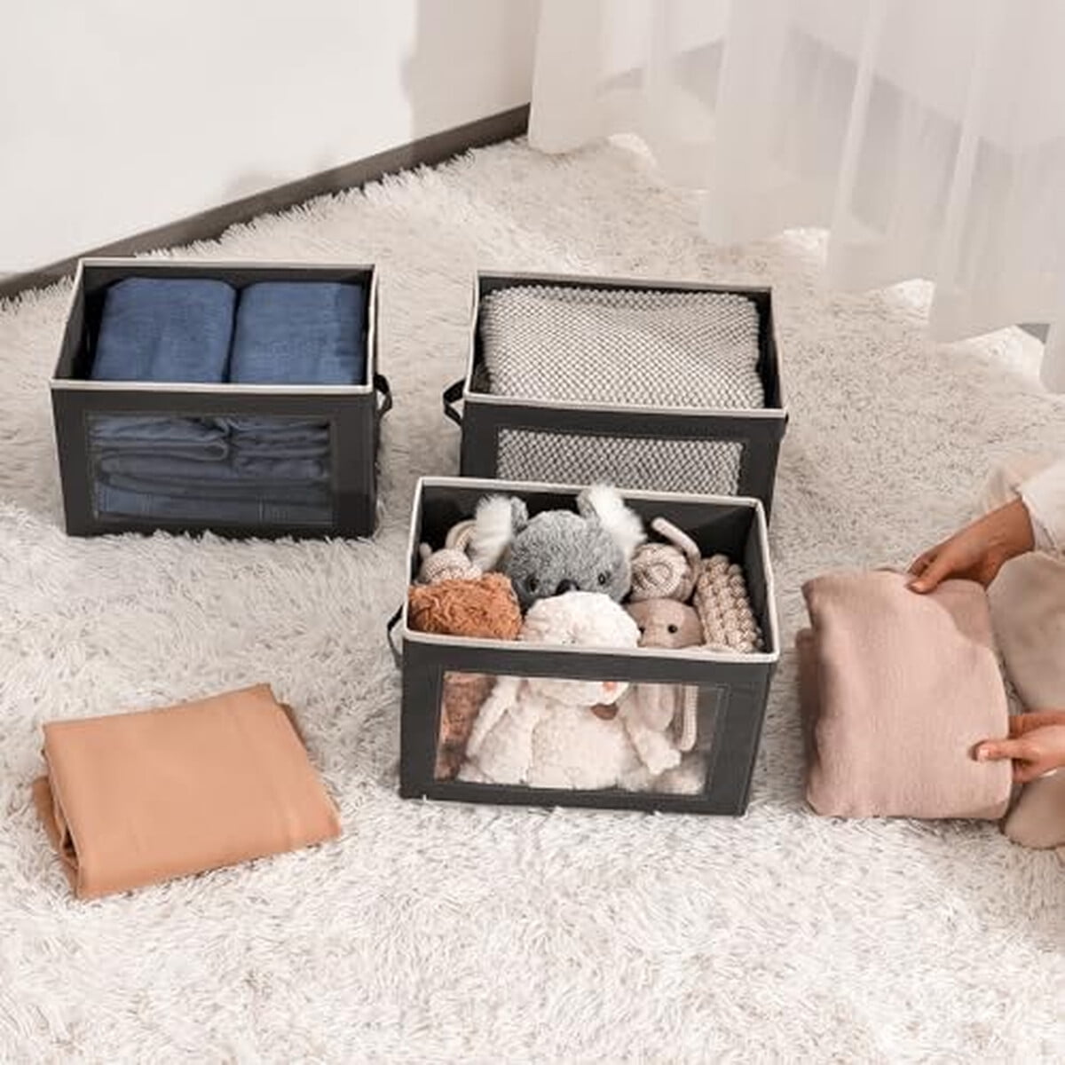 Cajas Organizadoras Tela Homsorout 3 Unid 24l Con Tapa Ventana