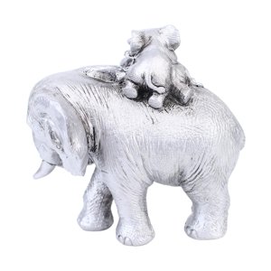Bothyi - Estatuilla De Estatua De Madre E Hijo De Elefante, 17X11X15,5 Cm, Pieza Decorativa Para El Hogar, Plateada
