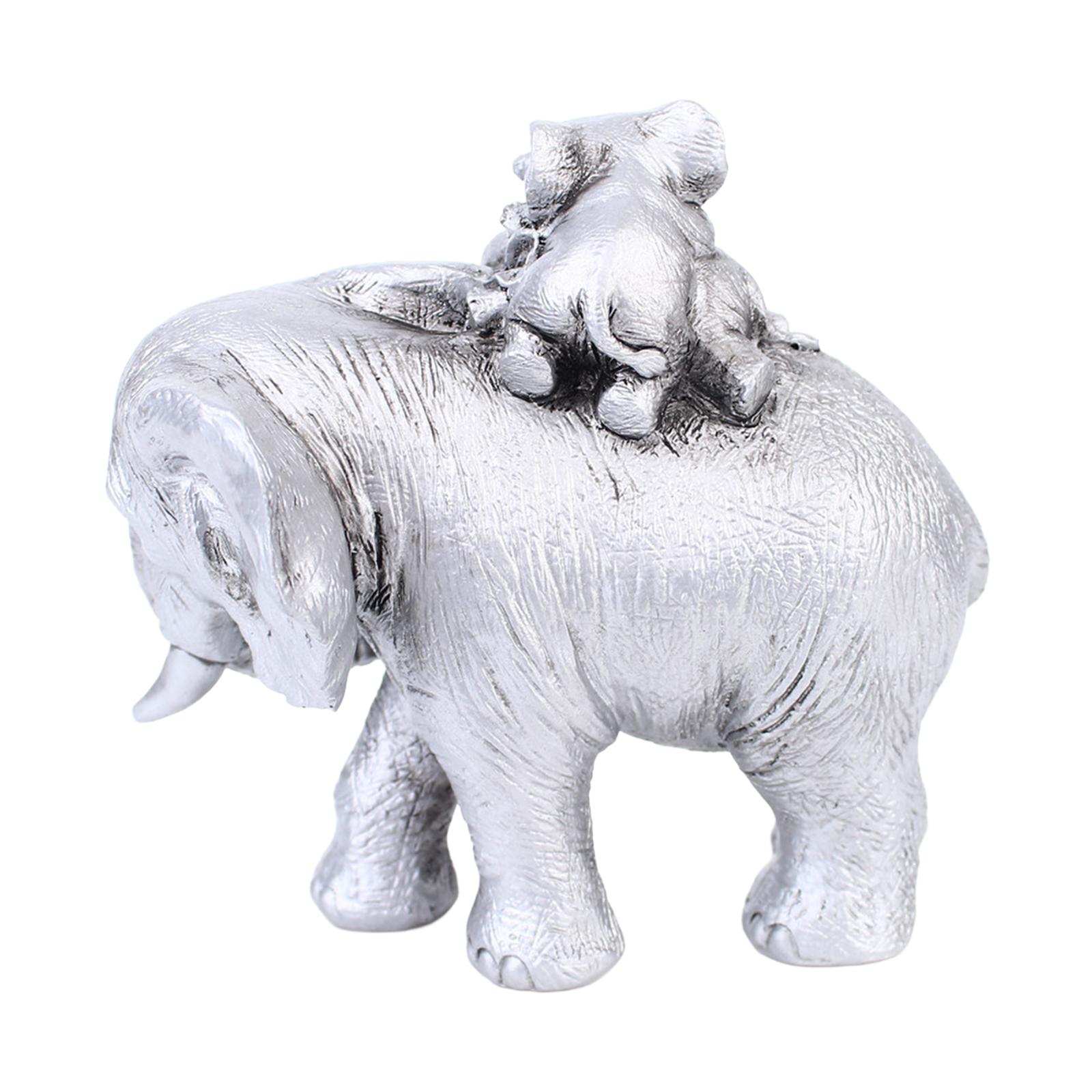 Bothyi - Estatuilla De Estatua De Madre E Hijo De Elefante, 17X11X15,5 Cm, Pieza Decorativa Para El Hogar, Plateada