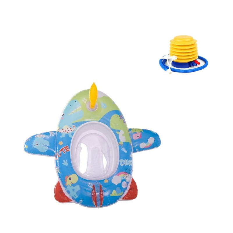 Babyluna - Flotador Con Asiento Modelo Avión Con Inflador Azul