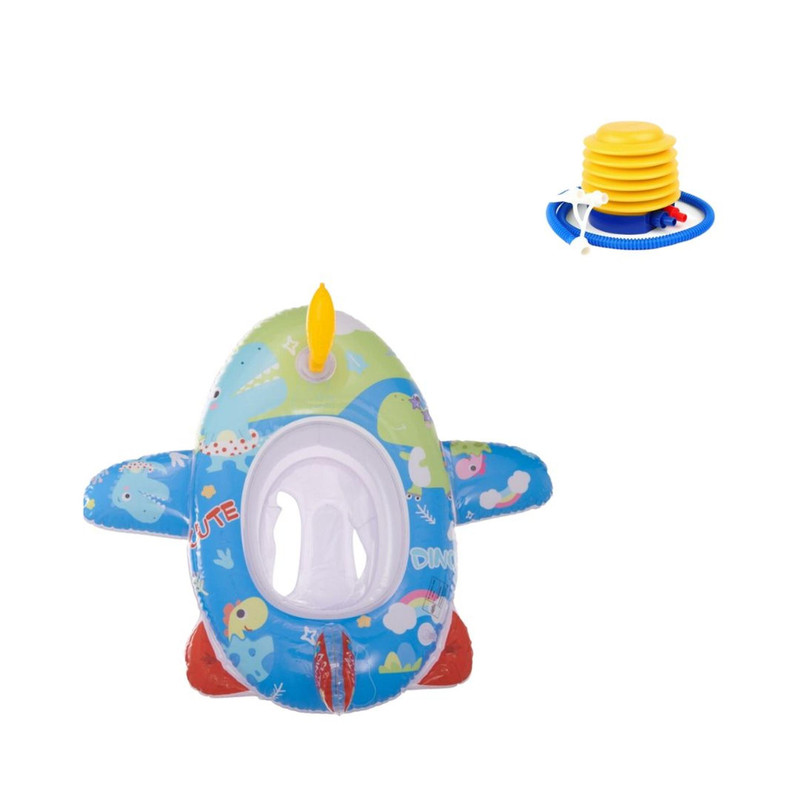 Babyluna - Flotador Con Asiento Modelo Avión Con Inflador Azul