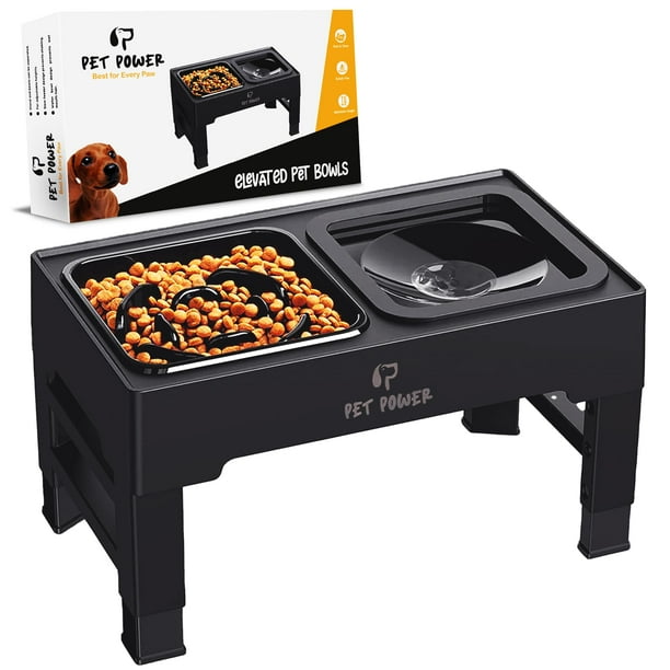 Elevated Dog Bowls PET POWER, altura ajustable con cuenco de agua antiderrames y comedero lento para perros grandes, medianos y pequeños