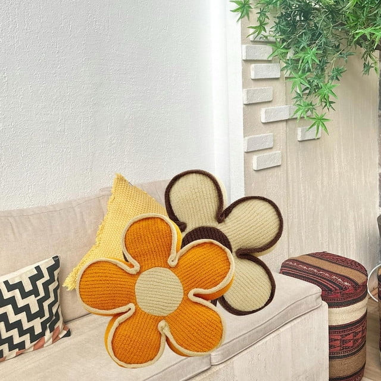 Genérico - Set De 2 Cojines Diseño Flor Color Naranja/Beige