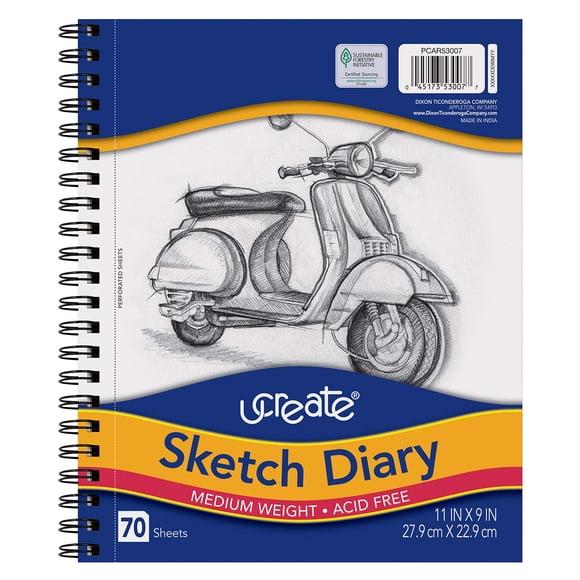 Cuaderno de Bocetos UCREATE 28x23 cm Papel de Gramaje Medio 70 Hojas