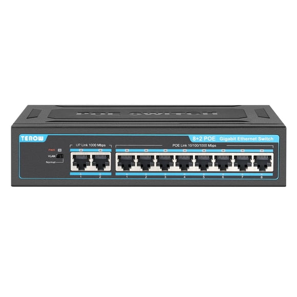 Conmutador de red PoE TEROW de 10 puertos Gigabit 8 PoE+ 2 Uplink