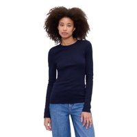Uniforme Azul Marino Acanalado Esencial De Manga Larga Top Gap Para Mujer, Talla S