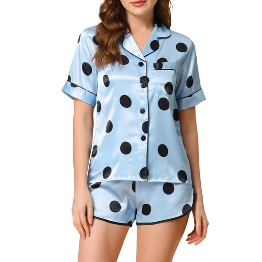 Inspire Chic Conjuntos De Pijama De Satén Para Mujer Ropa De Dormir Tops Con Shorts Conjuntos De Salón M Azul