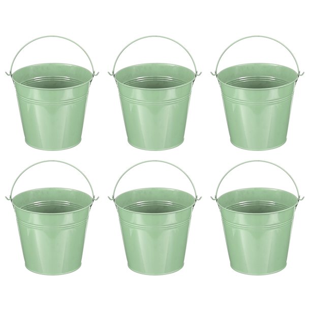 Uxcell Pequeños Cubos de Metal con Asas, Mini Cubo Galvanizado Cubos de Pascua Coloridos para Decoración de Fiestas de Manualidades Verde Claro 5.9"x5.1"