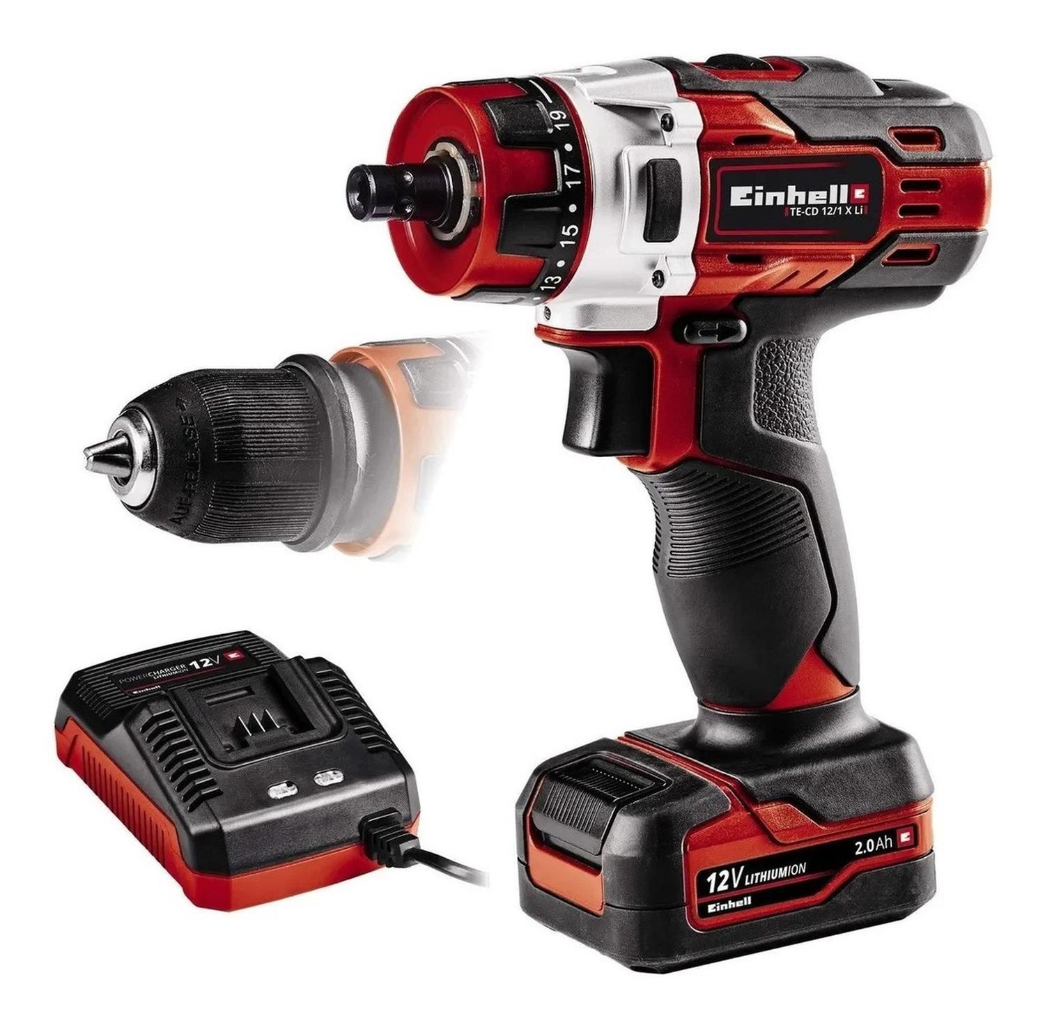 Einhell - Taladro Inalámbrico Einhel Te-Cd 12/1 X-Li (1×2,0Ah) Rojo