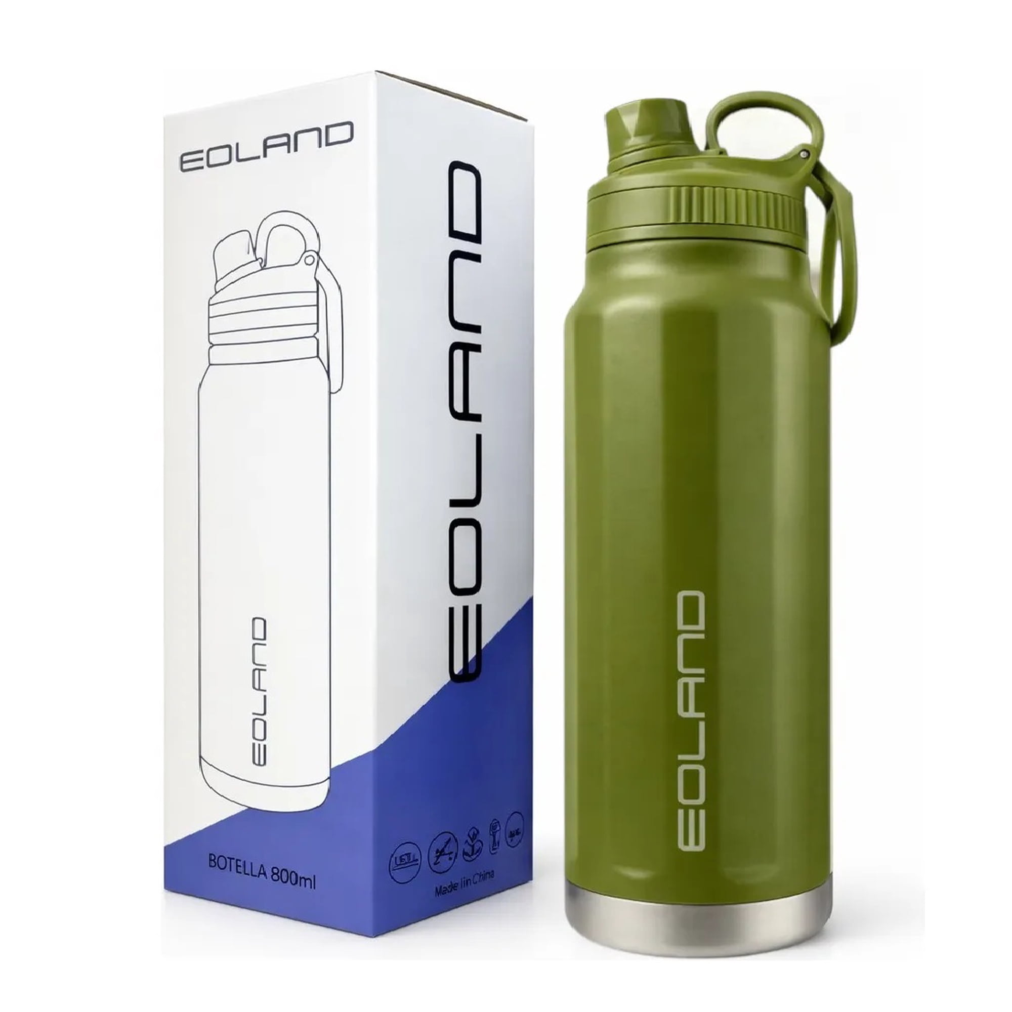 Eoland - Termo 800ml Acero Inoxidable Botella Agua Termica Liquido Verde Musgo