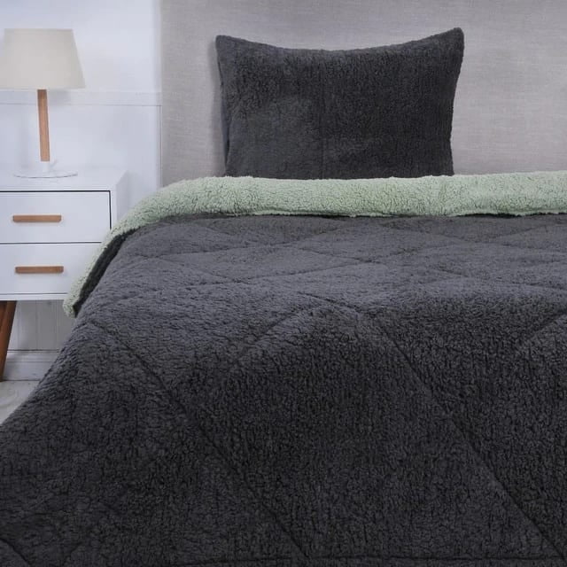 Genérico - Plumón 1.5 Plazas Microfibra Sherpa Estampado Bicolor