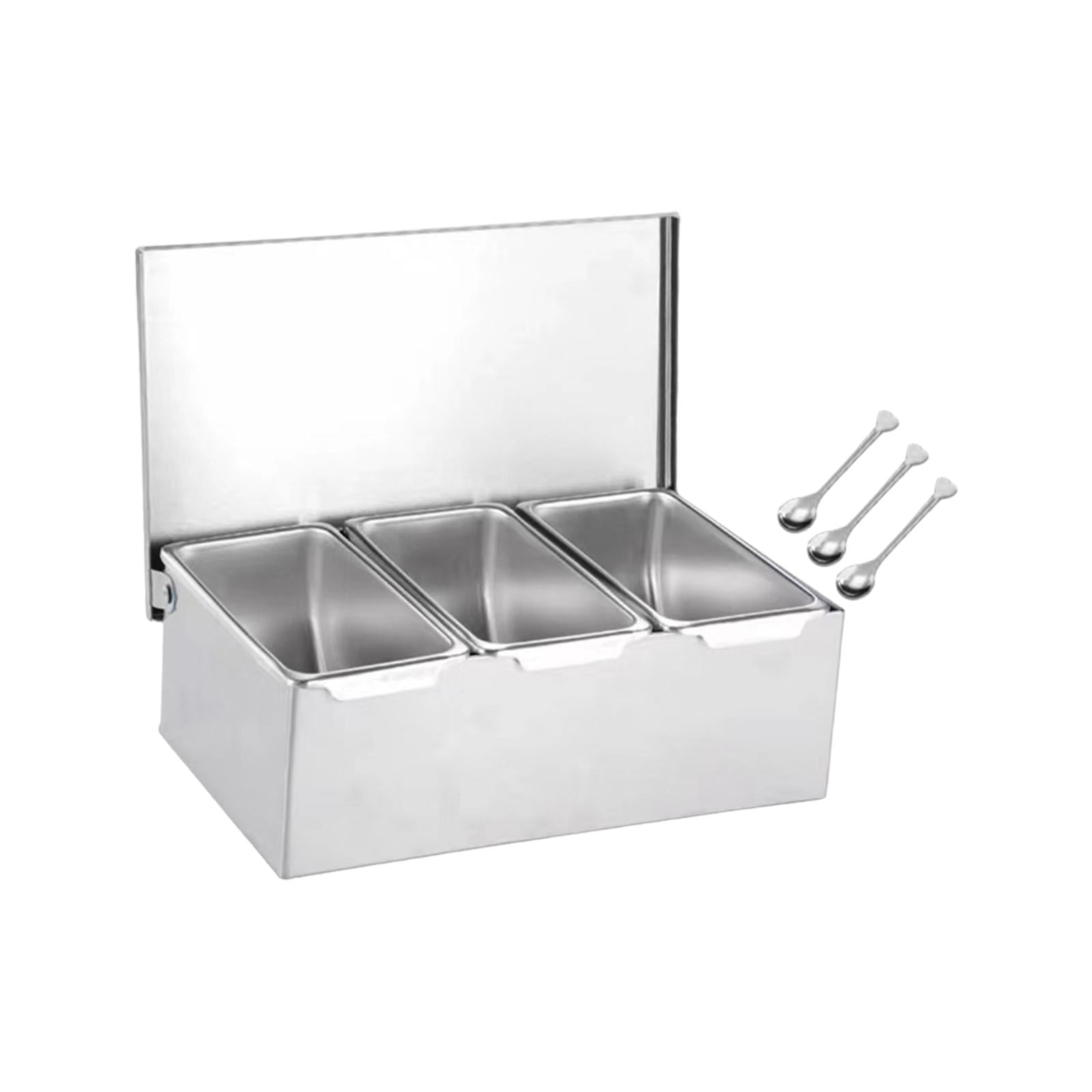 Magideal - Caja De Condimentos De Acero Inoxidable Con Múltiples Compartimentos, Tarro De Especias Extraíble, Tarros De Especias Para Bar, Hogar, Restaurante, Co 3 Rejillas